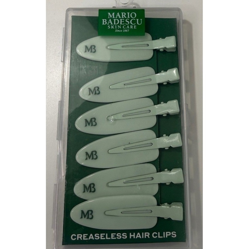Mario Badescu Creaseless Hair Clips Mint Green 6 Count Makeup Styling Clips NEW